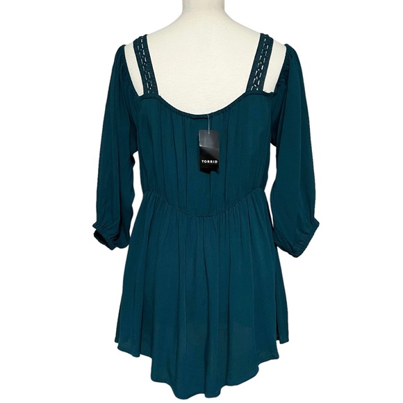 Torrid Teal Gauze‎ Cold Shoulder Peplum Blouse - Picture 8 of 12